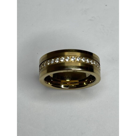 Wedding Eternity Band Gold Tungsten Carbide Cubic Zirconia 8mm Ring Size 9 FLAW - Picture 1 of 4
